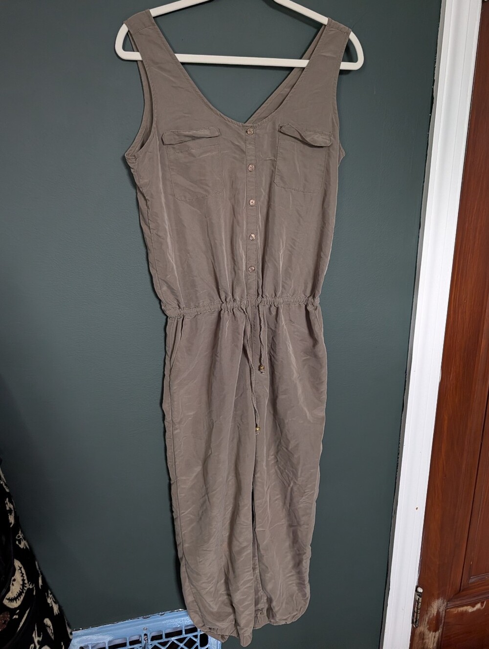 Guess Taupe Sleeveless Jumpsuit with Button-Front Detail